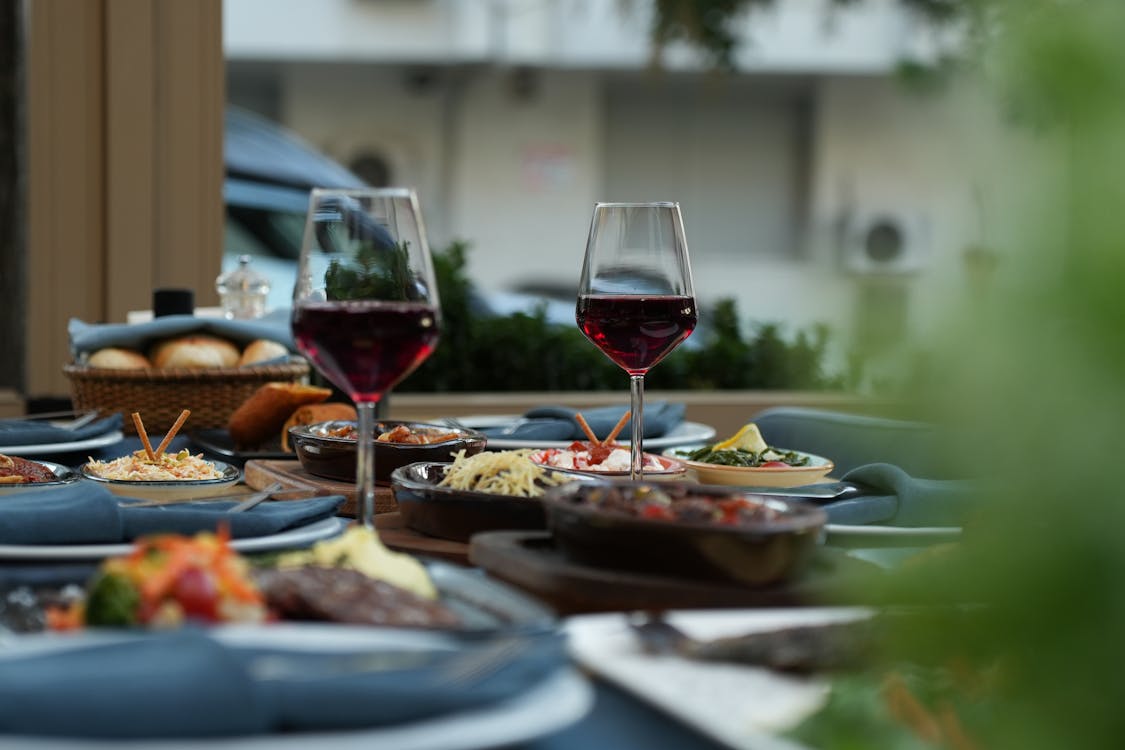 Beautifully plated food in an upscale restaurant setting