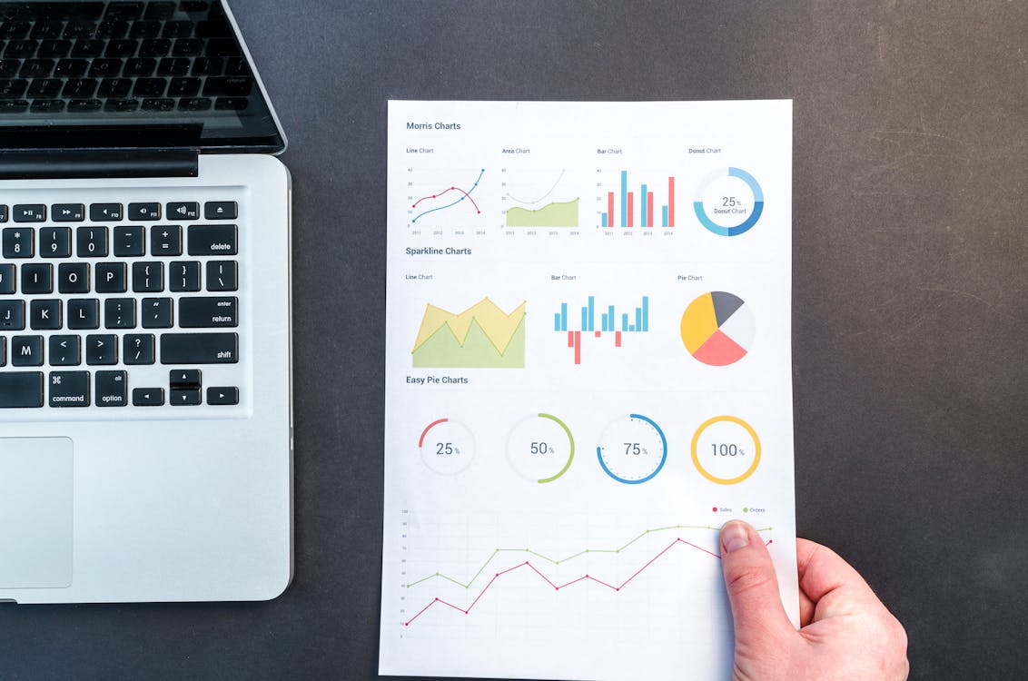 Financial data charts and spreadsheets on a business desk