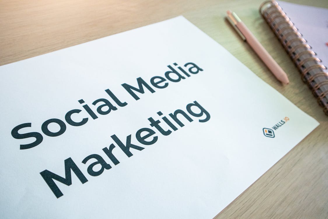 Social media strategy plan laid out on an office desk